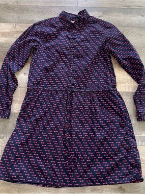 Gap small Women's Black Long-Sleeve Shirt Dress with Pink Print
